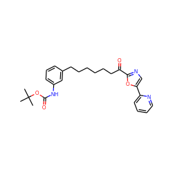 CC(C)(C)OC(=O)Nc1cccc(CCCCCCC(=O)c2ncc(-c3ccccn3)o2)c1 ZINC000014979843