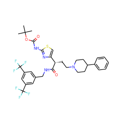 CC(C)(C)OC(=O)Nc1nc([C@H](CCN2CCC(c3ccccc3)CC2)C(=O)NCc2cc(C(F)(F)F)cc(C(F)(F)F)c2)cs1 ZINC000028702838