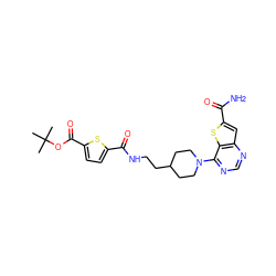 CC(C)(C)OC(=O)c1ccc(C(=O)NCCC2CCN(c3ncnc4cc(C(N)=O)sc34)CC2)s1 ZINC000095589379