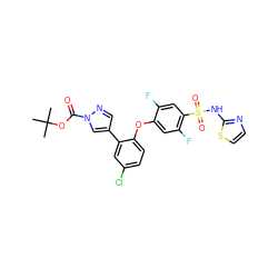 CC(C)(C)OC(=O)n1cc(-c2cc(Cl)ccc2Oc2cc(F)c(S(=O)(=O)Nc3nccs3)cc2F)cn1 ZINC000095608630