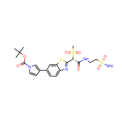 CC(C)(C)OC(=O)n1ccc(-c2ccc3nc([C@@H](C(=O)NCCS(N)(=O)=O)S(C)(=O)=O)sc3c2)c1 ZINC000145492679