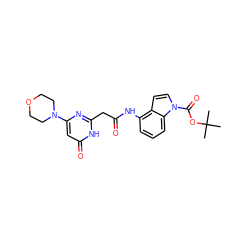 CC(C)(C)OC(=O)n1ccc2c(NC(=O)Cc3nc(N4CCOCC4)cc(=O)[nH]3)cccc21 ZINC000205267721