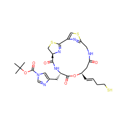 CC(C)(C)OC(=O)n1cnc(C[C@@H]2NC(=O)[C@]3(C)CSC(=N3)c3csc(n3)CNC(=O)C[C@@H](/C=C/CCS)OC2=O)c1 ZINC000299830963