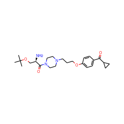 CC(C)(C)OC[C@@H](N)C(=O)N1CCN(CCCOc2ccc(C(=O)C3CC3)cc2)CC1 ZINC000013444823