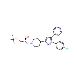 CC(C)(C)OC[C@@H](O)CN1CCC(c2cc(-c3ccncc3)c(-c3ccc(F)cc3)[nH]2)CC1 ZINC000028527445