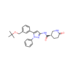 CC(C)(C)OCc1cccc(-c2cc(NC(=O)[C@@H]3CCC(=O)NC3)nn2-c2ccccc2)c1 ZINC000169707256