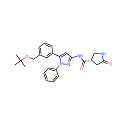 CC(C)(C)OCc1cccc(-c2cc(NC(=O)[C@@H]3CNC(=O)C3)nn2-c2ccccc2)c1 ZINC000169707226