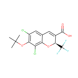 CC(C)(C)Oc1c(Cl)cc2c(c1Cl)O[C@H](C(F)(F)F)C(C(=O)O)=C2 ZINC000066251184