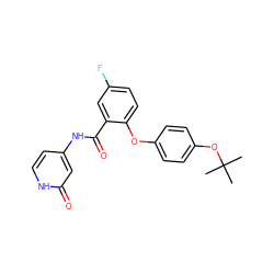 CC(C)(C)Oc1ccc(Oc2ccc(F)cc2C(=O)Nc2cc[nH]c(=O)c2)cc1 ZINC000143192165