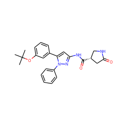 CC(C)(C)Oc1cccc(-c2cc(NC(=O)[C@@H]3CNC(=O)C3)nn2-c2ccccc2)c1 ZINC000169707207