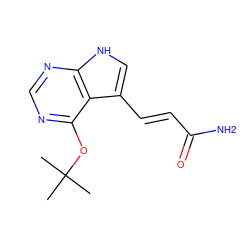 CC(C)(C)Oc1ncnc2[nH]cc(/C=C/C(N)=O)c12 ZINC000208118875