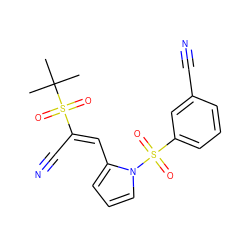 CC(C)(C)S(=O)(=O)/C(C#N)=C/c1cccn1S(=O)(=O)c1cccc(C#N)c1 ZINC000066113816