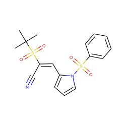 CC(C)(C)S(=O)(=O)/C(C#N)=C/c1cccn1S(=O)(=O)c1ccccc1 ZINC000061944511