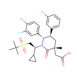 CC(C)(C)S(=O)(=O)C[C@H](C1CC1)N1C(=O)[C@@](C)(CC(=O)O)C[C@H](c2cccc(Cl)c2)[C@H]1c1ccc(Cl)c(F)c1 ZINC000218634729