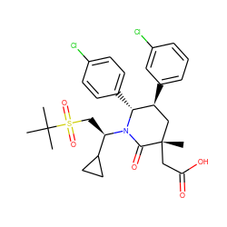 CC(C)(C)S(=O)(=O)C[C@H](C1CC1)N1C(=O)[C@@](C)(CC(=O)O)C[C@H](c2cccc(Cl)c2)[C@H]1c1ccc(Cl)cc1 ZINC000103243870