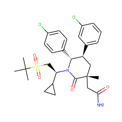 CC(C)(C)S(=O)(=O)C[C@H](C1CC1)N1C(=O)[C@@](C)(CC(N)=O)C[C@H](c2cccc(Cl)c2)[C@H]1c1ccc(Cl)cc1 ZINC000169307814