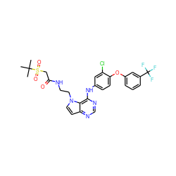 CC(C)(C)S(=O)(=O)CC(=O)NCCn1ccc2ncnc(Nc3ccc(Oc4cccc(C(F)(F)F)c4)c(Cl)c3)c21 ZINC000095562055