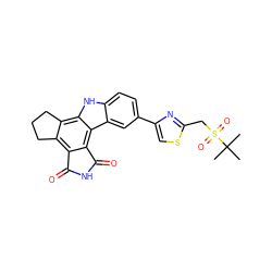 CC(C)(C)S(=O)(=O)Cc1nc(-c2ccc3[nH]c4c5c(c6c(c4c3c2)C(=O)NC6=O)CCC5)cs1 ZINC000028897286