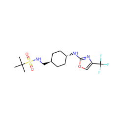 CC(C)(C)S(=O)(=O)NC[C@H]1CC[C@H](Nc2nc(C(F)(F)F)co2)CC1 ZINC000261188692