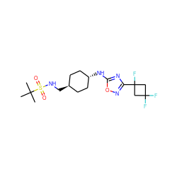 CC(C)(C)S(=O)(=O)NC[C@H]1CC[C@H](Nc2nc(C3(F)CC(F)(F)C3)no2)CC1 ZINC000261142115