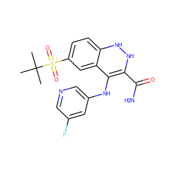 CC(C)(C)S(=O)(=O)c1ccc2c(c1)C(Nc1cncc(F)c1)=C(C(N)=O)NN2 ZINC000045390469