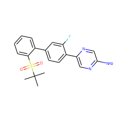 CC(C)(C)S(=O)(=O)c1ccccc1-c1ccc(-c2cnc(N)cn2)c(F)c1 ZINC000224741489