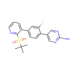 CC(C)(C)S(=O)(=O)c1ncccc1-c1ccc(-c2cnc(N)nc2)c(F)c1 ZINC000224758664