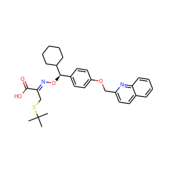 CC(C)(C)SC/C(=N\O[C@H](c1ccc(OCc2ccc3ccccc3n2)cc1)C1CCCCC1)C(=O)O ZINC000013557721