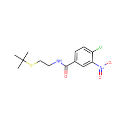 CC(C)(C)SCCNC(=O)c1ccc(Cl)c([N+](=O)[O-])c1 ZINC000002980383