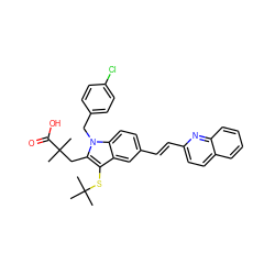 CC(C)(C)Sc1c(CC(C)(C)C(=O)O)n(Cc2ccc(Cl)cc2)c2ccc(/C=C/c3ccc4ccccc4n3)cc12 ZINC000026470683