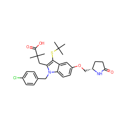 CC(C)(C)Sc1c(CC(C)(C)C(=O)O)n(Cc2ccc(Cl)cc2)c2ccc(OC[C@@H]3CCC(=O)N3)cc12 ZINC000049756464