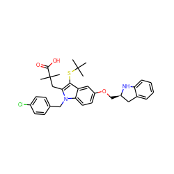 CC(C)(C)Sc1c(CC(C)(C)C(=O)O)n(Cc2ccc(Cl)cc2)c2ccc(OC[C@@H]3Cc4ccccc4N3)cc12 ZINC000049757375