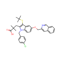 CC(C)(C)Sc1c(CC(C)(C)C(=O)O)n(Cc2ccc(Cl)cc2)c2ccc(OCc3cc4ccccc4cn3)cc12 ZINC000001535731
