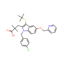 CC(C)(C)Sc1c(CC(C)(C)C(=O)O)n(Cc2ccc(Cl)cc2)c2ccc(OCc3ccccn3)cc12 ZINC000001535715