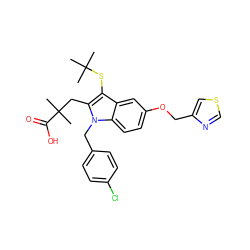 CC(C)(C)Sc1c(CC(C)(C)C(=O)O)n(Cc2ccc(Cl)cc2)c2ccc(OCc3cscn3)cc12 ZINC000029335131