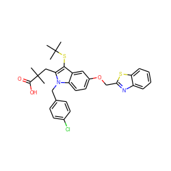 CC(C)(C)Sc1c(CC(C)(C)C(=O)O)n(Cc2ccc(Cl)cc2)c2ccc(OCc3nc4ccccc4s3)cc12 ZINC000001535795