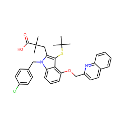 CC(C)(C)Sc1c(CC(C)(C)C(=O)O)n(Cc2ccc(Cl)cc2)c2cccc(OCc3ccc4ccccc4n3)c12 ZINC000026404625