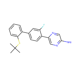 CC(C)(C)Sc1ccccc1-c1ccc(-c2cnc(N)cn2)c(F)c1 ZINC000224742943