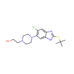 CC(C)(C)Sc1nc2cc(Cl)c(N3CCN(CCO)CC3)cc2[nH]1 ZINC000029050067