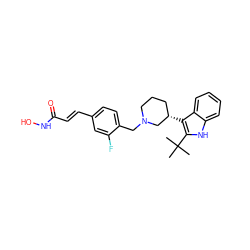 CC(C)(C)c1[nH]c2ccccc2c1[C@H]1CCCN(Cc2ccc(/C=C/C(=O)NO)cc2F)C1 ZINC000049068921