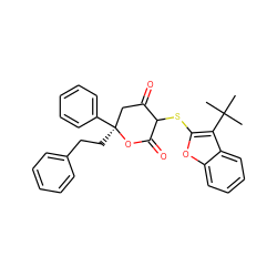 CC(C)(C)c1c(SC2C(=O)C[C@](CCc3ccccc3)(c3ccccc3)OC2=O)oc2ccccc12 ZINC000038148944