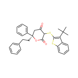 CC(C)(C)c1c(SC2C(=O)C[C@](CCc3ccccc3)(c3ccccc3)OC2=O)sc2ccccc12 ZINC000029570603