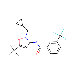 CC(C)(C)c1c/c(=N\C(=O)c2cccc(C(F)(F)F)c2)n(CC2CC2)o1 ZINC000029124861