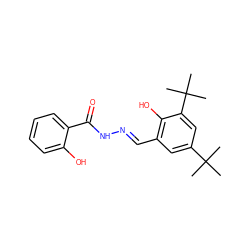 CC(C)(C)c1cc(/C=N/NC(=O)c2ccccc2O)c(O)c(C(C)(C)C)c1 ZINC000103224134