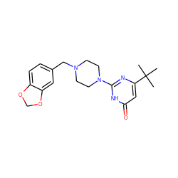 CC(C)(C)c1cc(=O)[nH]c(N2CCN(Cc3ccc4c(c3)OCO4)CC2)n1 ZINC000009614659