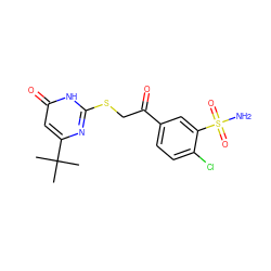 CC(C)(C)c1cc(=O)[nH]c(SCC(=O)c2ccc(Cl)c(S(N)(=O)=O)c2)n1 ZINC000084602488