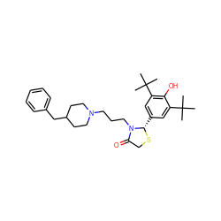 CC(C)(C)c1cc([C@@H]2SCC(=O)N2CCCN2CCC(Cc3ccccc3)CC2)cc(C(C)(C)C)c1O ZINC000013781692