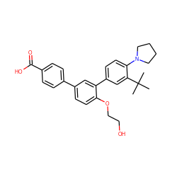 CC(C)(C)c1cc(-c2cc(-c3ccc(C(=O)O)cc3)ccc2OCCO)ccc1N1CCCC1 ZINC000113700519