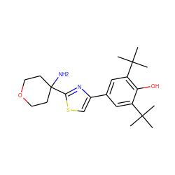 CC(C)(C)c1cc(-c2csc(C3(N)CCOCC3)n2)cc(C(C)(C)C)c1O ZINC000059128206