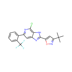 CC(C)(C)c1cc(-c2nc3cc(-c4ccccc4C(F)(F)F)nc(Cl)c3[nH]2)on1 ZINC000141261031